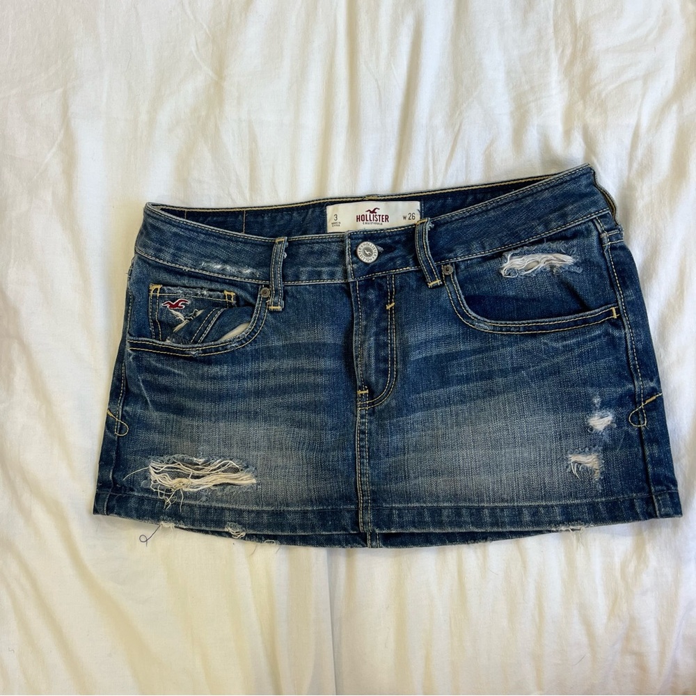 Vintage Hollister Dark Blue Distressed Denim Mini Skirt